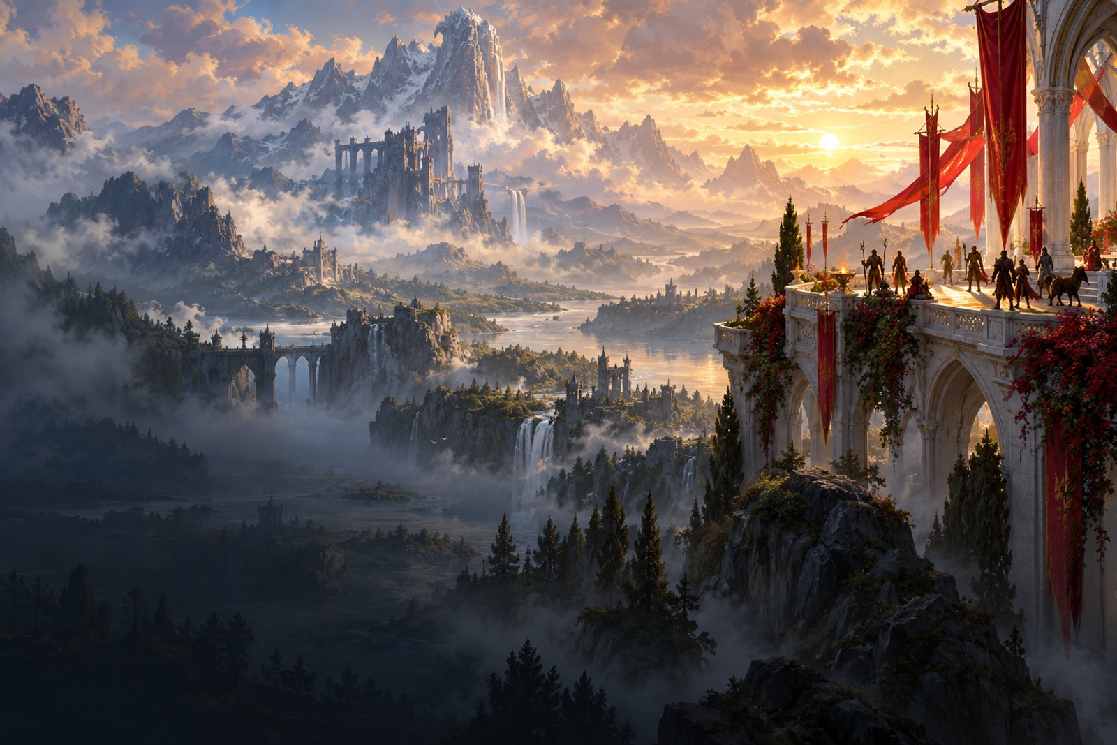 Fantasy illustration of adventurers gathering at a guild hall